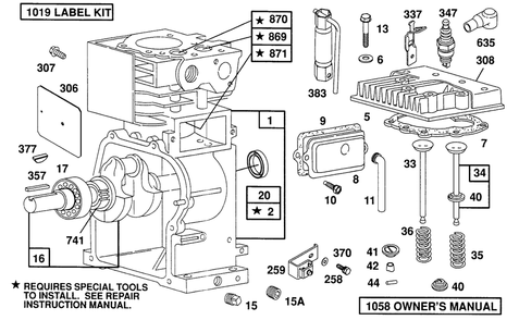 Cylinder,cylinder Head Diagram and Parts List for 82331-0538-XX  Briggs and Stratton Engine